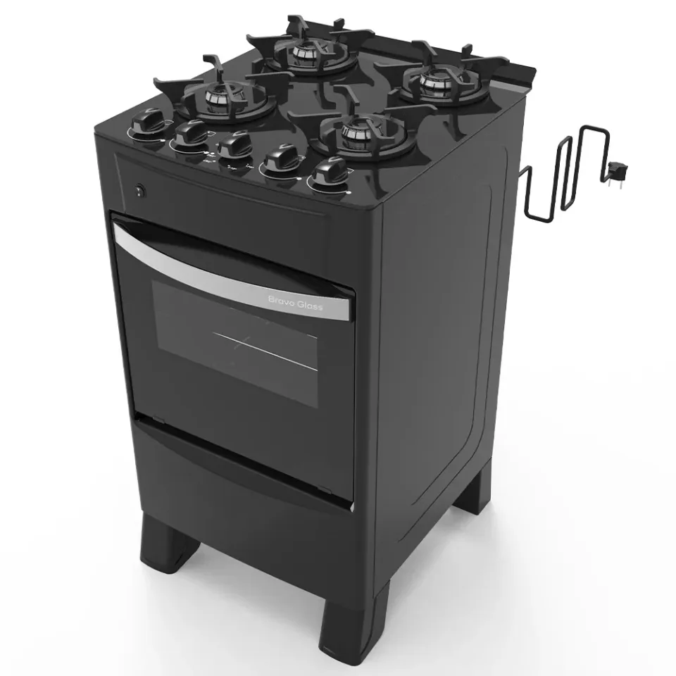 Cocina a Gas Tokyo Bravo Glass Negro 4H con Encendido Horno 50 L Limpia Facil