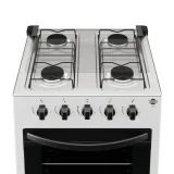Cocina a Gas Tokyo Flamex Blanco 4H Mesa Inox Tapa de Vidrio Horno Limpia Facil