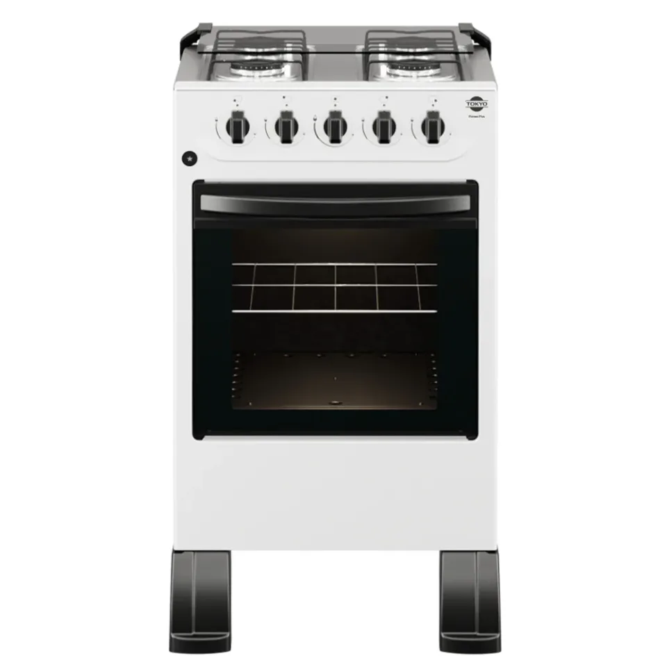 Cocina a Gas Tokyo Flamex Plus BL con Enc 4H Mesa Inox Tapa de Vidrio Horno Limpia