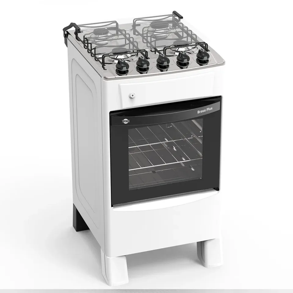 Cocina a Gas Tokyo Bravo Plus 4H con Encendido Blanca Mesa Inox Comando Superior