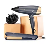 Combo Secador + Planchita con Estuche Remington Sapphire Luxe S5805GP-220R