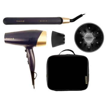 Combo Secador + Planchita con Estuche Remington Sapphire Luxe S5805GP-220R