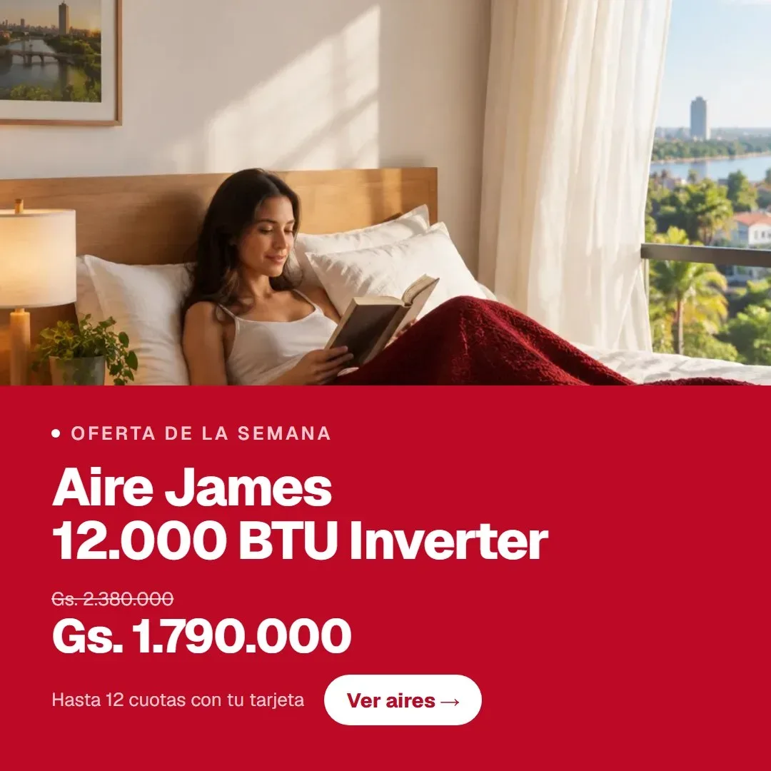 Aire James 12.000 BTU Inverter a Gs. 1.790.000, antes Gs. 2.380.000. Hasta 12 cuotas con tu tarjeta