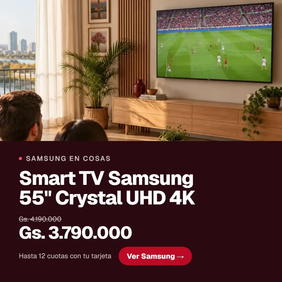 Smart TV Samsung 55" Crystal UHD 4K a Gs. 3.790.000, antes Gs. 4.190.000. Hasta 12 cuotas con tu tarjeta